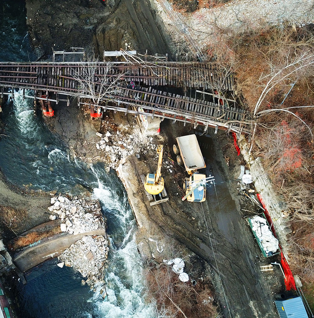 Aerial view of the Tel-Electric dam removal project in Pittsfield, Massachusetts.